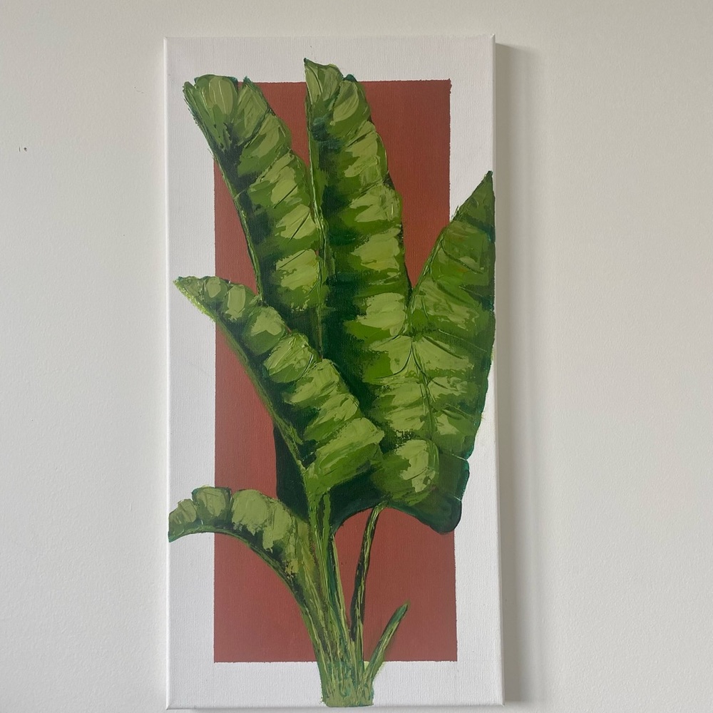 White bird of paradise/Tropical leaves painting